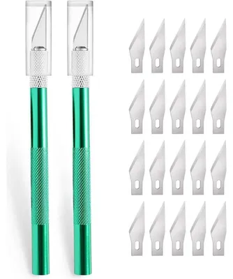 Produktbild von Bastelmesser Set 2 Stück mit 20 Ersatzklingen Grün Präzisionsschneider DIY Art Work