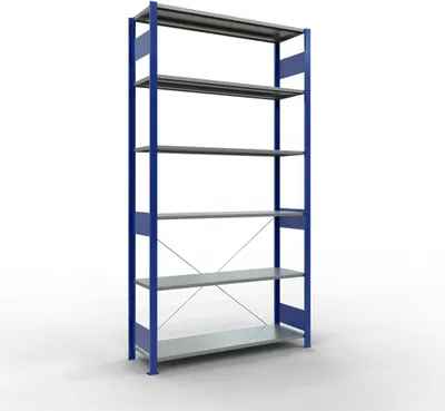 Produktbild von Schulte Fachbodenregal MULTIplus150 Stecksystem | Grundregal | HxBxT 250x130x40cm | 6 Ebenen | Fachlast 150kg | Enzianblau/Verzinkt
