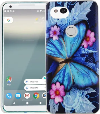 Produktbild von Handy Hülle für Google Pixel 2 XL Cover Case Schutz Tasche Motiv Slim Silikon TPU Blauer Schmetterling