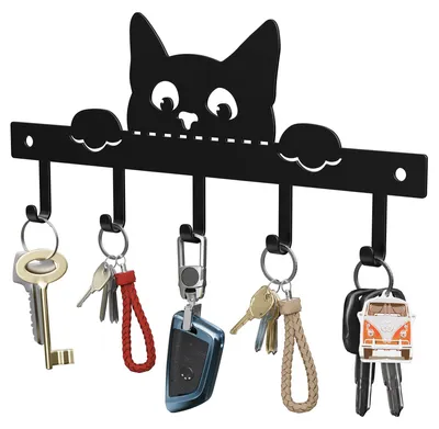 Produktbild von Schlüsselbrett mit 5 Haken, schwarz, katzenförmig
