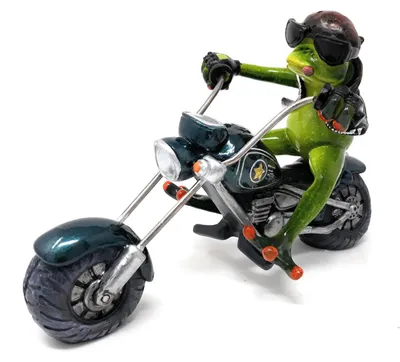 Produktbild von Dekofigur Frosch auf blauem Motorrad Biker Frosch L. 22cm Formano Froschhausen