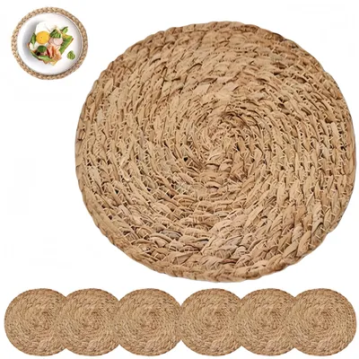 6er-Set runde Tischsets aus Wasserhyazinthe, 30 cm, natur