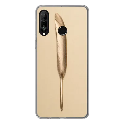 Produktbild von MuchoWow® Handyhülle Schutzhülle Hülle für Huawei P30 Lite Gold bemalte Feder auf einem goldenen Hintergrund Silikon Softcase Handy Hülle - Handyhülle