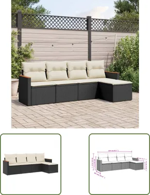 Produktbild von The Living Store 5-tlg. Garten-Sofagarnitur mit Kissen Schwarz Poly Rattan