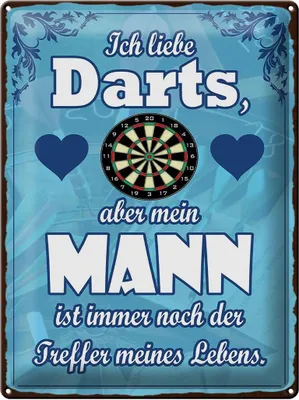 Produktbild von Blechschild ich liebe Darts aber meine Mann ist Treffer Lebens, 40 x 30 cm, Blechschilder Spruch Sport Hobby