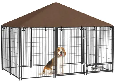 Image de Chenil - Abri pour chiens - Enclos pour chiens - Chenil extérieur - Cage pour chiens - Structure en acier robuste