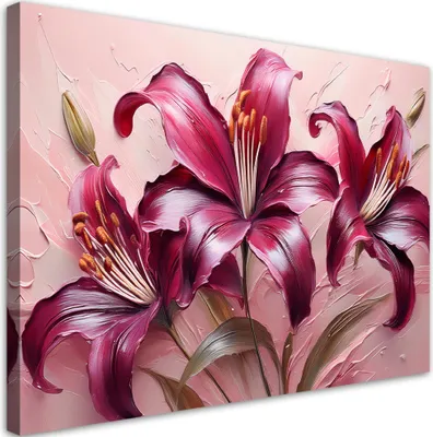 Produktbild von Leinwandbild Lilien Rote Pastellblumen 60x40 Feeby Rosa bild für die wand bereit zum aufhängen