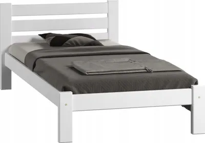 Image de Lit simple en pin massif, de construction robuste et doté de pieds épais, 90 x 200 cm, 210 x 102 x 72 cm, blanc