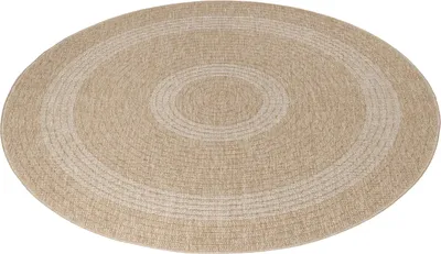 Produktbild von Outdoor Teppich Wetterfest 120x120 Rund Beige für Camping Garten oder innen Vintage Design aus Polypropylen