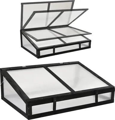 Produktbild von Frühbeetaufsatz aus Holz 120x80cm Gewächshaus für Hochbeet schwarz