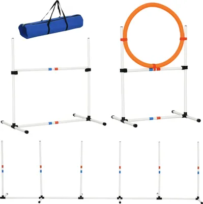 Produktbild von 3-tlg. Hunde Agility Set Training für Haustiere Hundetrainigsset Inklusive Tasche Leicht zu tragen Kunststoff Weiß+Gelb