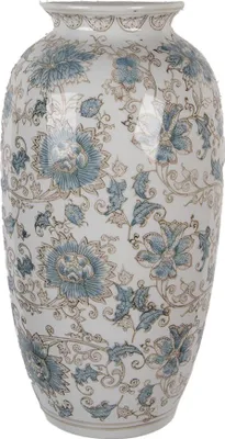 Produktbild von Clayre & Eef Vase 19x10x38 cm Weiß Blau Keramik