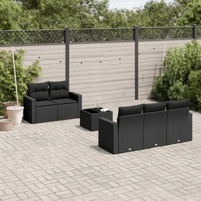 Produktbild von Design 6-tlg. Garten-Sofagarnitur mit Kissen Schwarz Poly Rattan, Gartensofas 2024