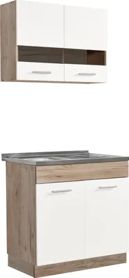 Produktbild von Homestyle4u 2323, Kuchyně Kuchyňský blok bílý Kuchyňská linka bez spotřebičů Vestavěná kuchyňská linka Jednolůžková kuchyňská linka 80 cm dub