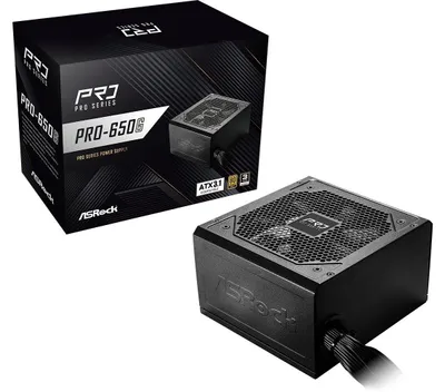 Produktbild von Asrock PRO-650G, 650 W, 100 - 240 V, 50/60 Hz, 10 - 5 A, 100 W, 650 W