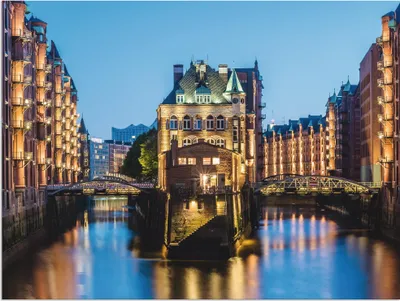 Produktbild von ARTland Wandbild Alu für Innen & Outdoor Hamburg Wasserschloss in Speicherstadt 2 Größe: 80x60 cm