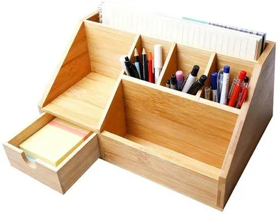 Produktbild von Schreibtischorganizer aus Bambus – Schreibtischorganizer mit Schublade – Stifthalter – Schreibtischorganizer – Ablagefläche – 24,5 x 15 x 11 cm – Aufbewahrungsbox