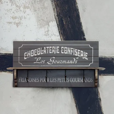 Produktbild von Wandgarderobe Schwarz Ablage Garderobe Flurgarderobe - Holzgarderobe - Vintage