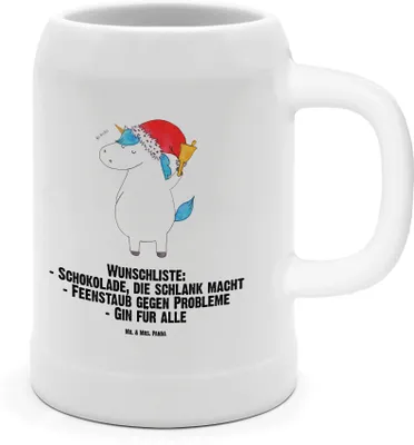 Produktbild von Mr. & Mrs. Panda Humpen Einhorn Weihnachtsmann - Weiß - Geschenk, Krug, Steingutkrug, Bier Seidel, Deko, Schokolade, Weihnachten, Wunschliste, Tonkrug, Nikolaus