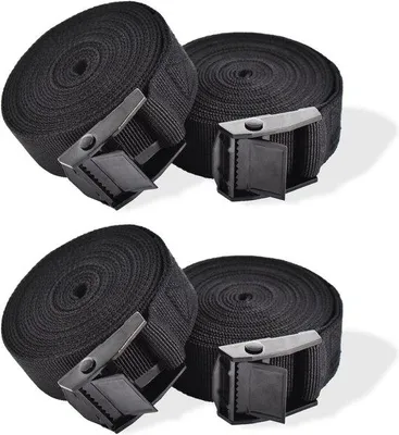 Image de Quatre sangles de serrage réglables de 3 m, noires, pour vélo, moto, camion, kayak, bagages