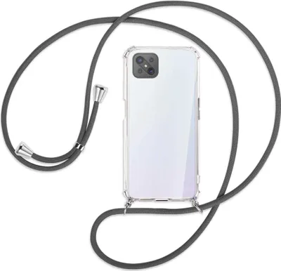 Produktbild von Handykette Backcover-Schutzhülle mit Band (Metall silberfarben) für Oppo A92S / Reno4 Z 5G - dunkelgrau