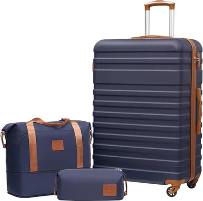 Produktbild von COOLIFE Hartschalen Koffer Trolley Set 3tlg Blau/Braun ABS TSA 4 Rollen