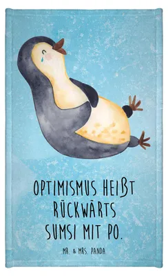 Produktbild von Mr. & Mrs. Panda Handtuch Pinguin Lachen - Eisblau - Geschenk, Frotteetuch, Kleines, Gäste-WC, Funny, Lustiger Spruch, Frotteehandtuch, Gästetuch, Lol, Optimismus, Haha