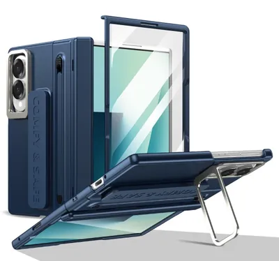 Obrázek produktu pro Pouzdro na mobil + ochranné sklo 9H + stylus pro Samsung Galaxy Z Fold8 5G, celoplošná ochrana, modrá barva