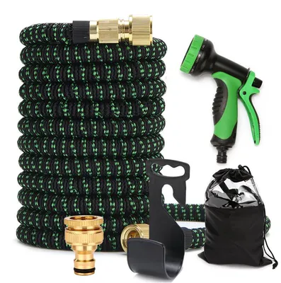 Produktbild von Flexibler Gartenschlauch - 15 Meter - 10 Sprš¹hfunktionen - Ausziehbarer Wasserschlauch mit Sprš¹hkopf und Halterung - Knickfrei - Mit Anschlš¹ssen Wandhalter Sprš¹hpistole und Aufbewahrungstasche
