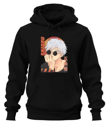 Produktbild von Gojo Satoru Jujutsu Kaisen Anime Sonnenbrille Weißhaar Hoodie Kapuzenpullover, Schwarz, L