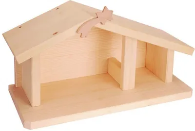 Produktbild von Weihnachtskrippe aus Holz natur zum Basteln Bauen Bemalen 40x18x20cm