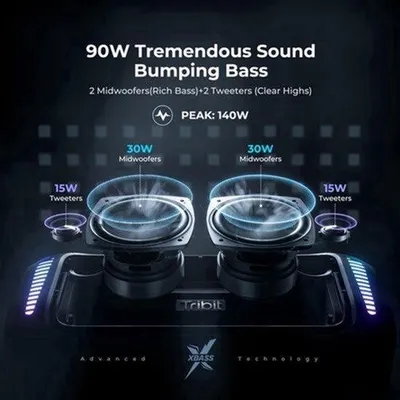 Productafbeelding van Draagbare Bluetooth Speaker 90 W - Waterdichte Partyluidspreker - Stereo Geluid - LED Lichtshow - Voor Buiten En Feest