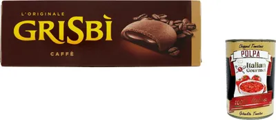 Produktbild von 12x Vicenzi Grisbì caffè kekse Mürbeteiggebäck, gefüllt mit weicher Kaffee creme 150 g + italian Gourmet polpa 400g