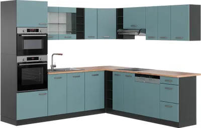 Produktbild von Eckküche Vicco R-Line Blau-Grau 247 x 60 cm , AP Eiche, Model 42956