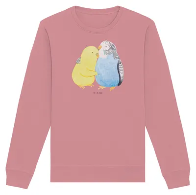 Produktbild von Mr. & Mrs. Panda Baumwoll Pullover Wellensittich Liebe Größe S - Canyon Pink - Geschenk, Sweatshirt, Kuscheln, Bio-Pullover, Pulli, Sweater, Umarmen, Freundin, Vögel