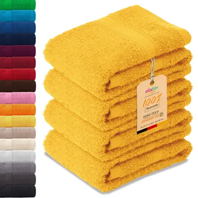 Produktbild von EllaTex PARIS 4er Set Gästetücher 30x50 cm – 100% Baumwolle, 500 g/m² Frottier, Vorteilspack, in Farbe: Sonnengelb