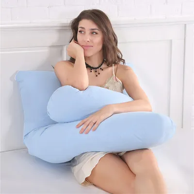 Image de Coussin de grossesse en U, Coussin d'allaitement avec housse amovible et lavable, 60×120 cm, bleu