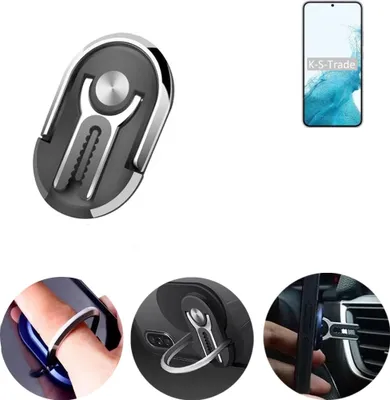 Produktbild von K-S-Trade 3in1 Smartphone-Ring Handy-Ring kompatibel mit Samsung Galaxy S22+ Exynos Fingerhalterung  Handyring Tischständer Lüftungsgitter-Halterung
