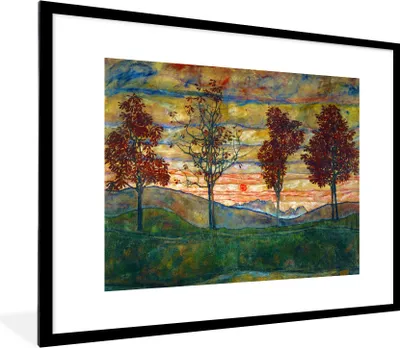 Produktbild von MuchoWow® Gerahmtes Poster Vier Bäume - Egon Schiele 80x60 cm - Poster mit Schwarzem Bilderrahmen Wandposter Rahmen Foto Bilder - Schlafzimmer-Dekorationen - Fotoposter