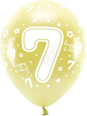 Produktbild von Öko-Luftballons 33 cm, Zahl „7“, hellgold (1 Packung / 6 Stück)