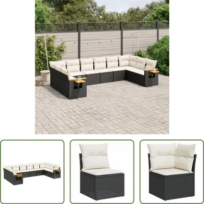 Produktbild von The Living Store 10-tlg. Garten-Sofagarnitur mit Kissen Schwarz Poly Rattan