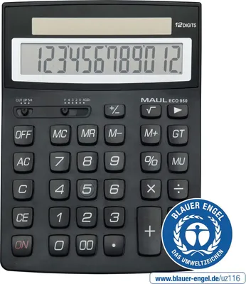 Produktbild von MAUL Tischrechner ECO 950 LCD-Anzeige 1-zeilig, 12 Ziffern Solar 21 x 15.5 x 3.3 cm schwarz