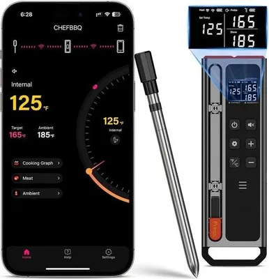 Image de Thermomètre à viande sans fil avec Bluetooth - portée de 150 m et écran LCD pour le barbecue et la cuisine
