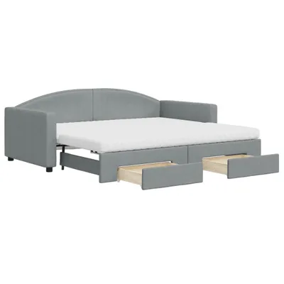 Productafbeelding van vidaXL Dagbed uitklapbaar met lades, lichtgrijs, 90x190 cm, stof