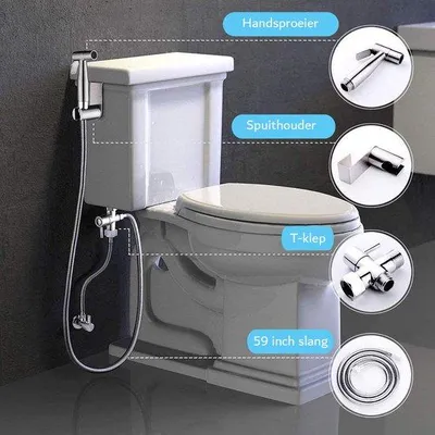 Produktbild von Handdouche mit 59 Zoll Schlauch - 3-Wege Schiebedüse - Inklusive Wandhalterung - Edelstahl