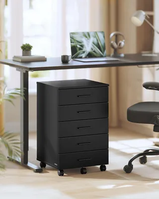 Produktbild von VASAGLE Rollcontainer, Aktenschrank, Schubladenschrank, Druckerständer, 5 Schubladen, mit werkzeuglosen Gleitschienen, schwarz