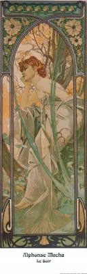 Zdjęcie produktu dla Alphonse Mucha Art Print Obraz - Cztery pory dnia, wieczór, 1899 (120 x 40 cm)