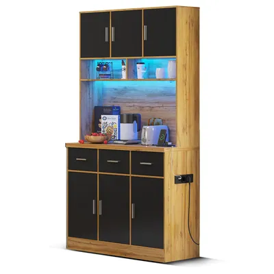 Productafbeelding van Buffet, 100x40x180 cm, met LED-verlichting en app-bediening, lades, verstelbare planken, kabelgaten, stopcontacten, geschikt voor keuken/eetkamer.
