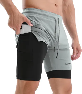 Produktbild von Lixada 2-in-1 Herren Laufshorts mit Handtuchschlaufe Schnelltrocknende Trainingsshorts mit Taschen fuer das Training im Fitnessstudio