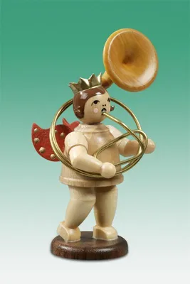 Produktbild von Holzfigur Musikengel mit Sousaphon und Krone Höhe 6,5cm NEU